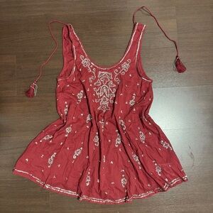 Free People Embroidered Burgundy Sleeveless Slip size M